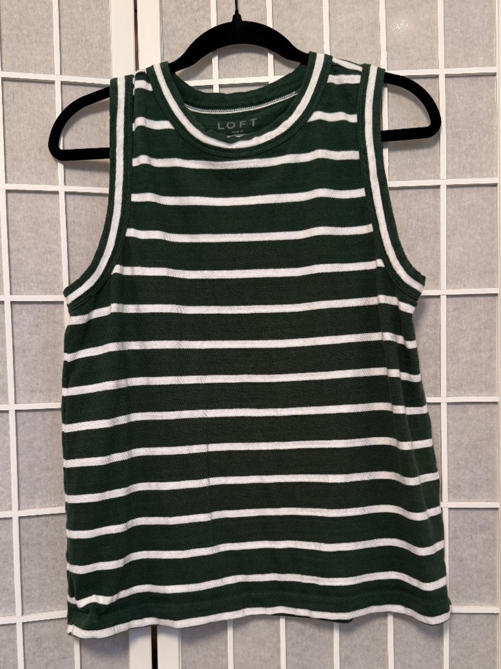 LOFT Dark Green and White Striped Tank Size Large